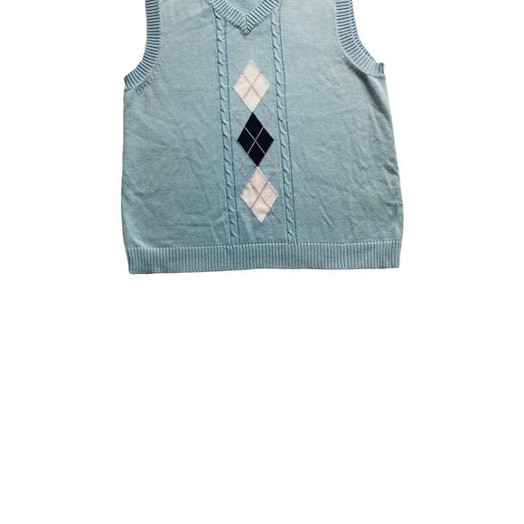 Robert Allan Kids Size Small Baby Blue Argyle V Neck Sleeveless Sweater Vest - Picture 6 of 7
